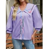 image:imageCicy Bell Womens Floral Button Down Shirts Trendy Casual 34 Lantern Sleeve Blouse Square Neck Collared TopsLight Purple