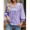 image:imageCicy Bell Womens Floral Button Down Shirts Trendy Casual 34 Lantern Sleeve Blouse Square Neck Collared TopsLight Purple