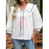 image:imageCicy Bell Womens Floral Button Down Shirts Trendy Casual 34 Lantern Sleeve Blouse Square Neck Collared TopsWhite