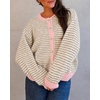image:imageCicy Bell Womens Striped Cardigan Sweaters Long Sleeve Button Up Knit Tops  Color Block Loose Fit Button Down Open Front Casual Cardigan Fall WinterLight Khaki