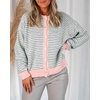 image:imageCicy Bell Womens Striped Cardigan Sweaters Long Sleeve Button Up Knit Tops  Color Block Loose Fit Button Down Open Front Casual Cardigan Fall WinterLight Grey