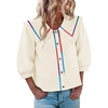 image:imageCicy Bell Womens Floral Button Down Shirts Trendy Casual 34 Lantern Sleeve Blouse Square Neck Collared TopsBeige