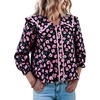 image:imageCicy Bell Womens Floral Button Down Shirts Trendy Casual 34 Lantern Sleeve Blouse Square Neck Collared TopsBlack Print