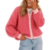 image:imageCicy Bell Womens Striped Cardigan Sweaters Long Sleeve Button Up Knit Tops  Color Block Loose Fit Button Down Open Front Casual Cardigan Fall WinterRed