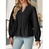 image:imageCicy Bell Womens Button Down Shirts Pleated V Neck Puff Long Sleeve Dressy Tops Loose Fit Casual Cute BlouseBlack