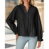 image:imageCicy Bell Womens Button Down Shirts Pleated V Neck Puff Long Sleeve Dressy Tops Loose Fit Casual Cute BlouseBlack