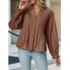 image:imageCicy Bell Womens Button Down Shirts Pleated V Neck Puff Long Sleeve Dressy Tops Loose Fit Casual Cute BlouseBrown