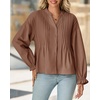 image:imageCicy Bell Womens Button Down Shirts Pleated V Neck Puff Long Sleeve Dressy Tops Loose Fit Casual Cute BlouseBrown