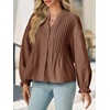 image:imageCicy Bell Womens Button Down Shirts Pleated V Neck Puff Long Sleeve Dressy Tops Loose Fit Casual Cute BlouseBrown