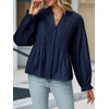 image:imageCicy Bell Womens Button Down Shirts Pleated V Neck Puff Long Sleeve Dressy Tops Loose Fit Casual Cute BlouseNavy