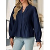 image:imageCicy Bell Womens Button Down Shirts Pleated V Neck Puff Long Sleeve Dressy Tops Loose Fit Casual Cute BlouseNavy