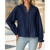 image:imageCicy Bell Womens Button Down Shirts Pleated V Neck Puff Long Sleeve Dressy Tops Loose Fit Casual Cute BlouseNavy