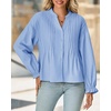 image:imageCicy Bell Womens Button Down Shirts Pleated V Neck Puff Long Sleeve Dressy Tops Loose Fit Casual Cute BlouseSky Blue