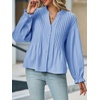 image:imageCicy Bell Womens Button Down Shirts Pleated V Neck Puff Long Sleeve Dressy Tops Loose Fit Casual Cute BlouseSky Blue