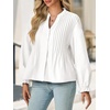 image:imageCicy Bell Womens Button Down Shirts Pleated V Neck Puff Long Sleeve Dressy Tops Loose Fit Casual Cute BlouseWhite