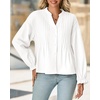 image:imageCicy Bell Womens Button Down Shirts Pleated V Neck Puff Long Sleeve Dressy Tops Loose Fit Casual Cute BlouseWhite