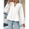 image:imageCicy Bell Womens Button Down Shirts Pleated V Neck Puff Long Sleeve Dressy Tops Loose Fit Casual Cute BlouseWhite