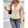 image:imageCicy Bell Womens Deep V Neck Vest Tops Cap Sleeve Cropped Ruffle Shirts Button Up Cotton Fitted BlousePolka Dot