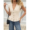 image:imageCicy Bell Womens Deep V Neck Vest Tops Cap Sleeve Cropped Ruffle Shirts Button Up Cotton Fitted BlousePolka Dot