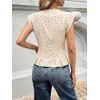 image:imageCicy Bell Womens Deep V Neck Vest Tops Cap Sleeve Cropped Ruffle Shirts Button Up Cotton Fitted BlousePolka Dot