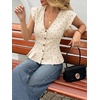 image:imageCicy Bell Womens Deep V Neck Vest Tops Cap Sleeve Cropped Ruffle Shirts Button Up Cotton Fitted BlousePolka Dot