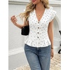 image:imageCicy Bell Womens Deep V Neck Vest Tops Cap Sleeve Cropped Ruffle Shirts Button Up Cotton Fitted BlousePolka Dot White