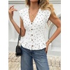 image:imageCicy Bell Womens Deep V Neck Vest Tops Cap Sleeve Cropped Ruffle Shirts Button Up Cotton Fitted BlousePolka Dot White