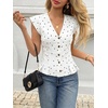 image:imageCicy Bell Womens Deep V Neck Vest Tops Cap Sleeve Cropped Ruffle Shirts Button Up Cotton Fitted BlousePolka Dot White