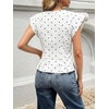 image:imageCicy Bell Womens Deep V Neck Vest Tops Cap Sleeve Cropped Ruffle Shirts Button Up Cotton Fitted BlousePolka Dot White