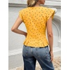image:imageCicy Bell Womens Deep V Neck Vest Tops Cap Sleeve Cropped Ruffle Shirts Button Up Cotton Fitted BlousePolka Dot Yellow