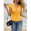 image:imageCicy Bell Womens Deep V Neck Vest Tops Cap Sleeve Cropped Ruffle Shirts Button Up Cotton Fitted BlousePolka Dot Yellow