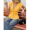 image:imageCicy Bell Womens Deep V Neck Vest Tops Cap Sleeve Cropped Ruffle Shirts Button Up Cotton Fitted BlousePolka Dot Yellow