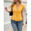 image:imageCicy Bell Womens Deep V Neck Vest Tops Cap Sleeve Cropped Ruffle Shirts Button Up Cotton Fitted BlousePolka Dot Yellow