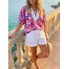 image:imageCicy Bell Womens Floral Color Block V Neck Blouses Puff Sleeve Boho TopsPurple