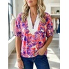 image:imageCicy Bell Womens Floral Color Block V Neck Blouses Puff Sleeve Boho TopsPurple