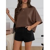 image:imageCicy Bell Womens Oversized T Shirts Batwing Half Sleeve Summer Casual Crewneck Cropped Tops Loose Fit Basic TeesBrown