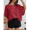 image:imageCicy Bell Womens Oversized T Shirts Batwing Half Sleeve Summer Casual Crewneck Cropped Tops Loose Fit Basic TeesRed