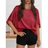 image:imageCicy Bell Womens Oversized T Shirts Batwing Half Sleeve Summer Casual Crewneck Cropped Tops Loose Fit Basic TeesRed
