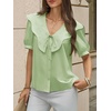 image:imageCicy Bell Womens Peter Pan Collar Button Down Shirts Puff Short Sleeve Summer Casual Eyelet Tops Cotton Loose Fit BlousesGreen