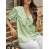 image:imageCicy Bell Womens Peter Pan Collar Button Down Shirts Puff Short Sleeve Summer Casual Eyelet Tops Cotton Loose Fit BlousesGreen