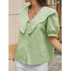image:imageCicy Bell Womens Peter Pan Collar Button Down Shirts Puff Short Sleeve Summer Casual Eyelet Tops Cotton Loose Fit BlousesGreen