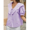 image:imageCicy Bell Womens Peter Pan Collar Button Down Shirts Puff Short Sleeve Summer Casual Eyelet Tops Cotton Loose Fit BlousesPale Purple