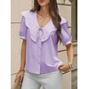 image:imageCicy Bell Womens Peter Pan Collar Button Down Shirts Puff Short Sleeve Summer Casual Eyelet Tops Cotton Loose Fit BlousesPale Purple