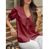 image:imageCicy Bell Womens Peter Pan Collar Button Down Shirts Puff Short Sleeve Summer Casual Eyelet Tops Cotton Loose Fit BlousesWine Red