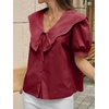 image:imageCicy Bell Womens Peter Pan Collar Button Down Shirts Puff Short Sleeve Summer Casual Eyelet Tops Cotton Loose Fit BlousesWine Red