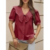 image:imageCicy Bell Womens Peter Pan Collar Button Down Shirts Puff Short Sleeve Summer Casual Eyelet Tops Cotton Loose Fit BlousesWine Red