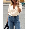 image:imageCicy Bell Womens Short Sleeve Satin Button Down Shirts Dressy Casual Tops  V Neck Relaxed Fit Work Attire Office Wear Business OutfitsBeige