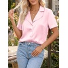 image:imageCicy Bell Womens Short Sleeve Satin Button Down Shirts Dressy Casual Tops  V Neck Relaxed Fit Work Attire Office Wear Business OutfitsPink