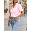 image:imageCicy Bell Womens Short Sleeve Satin Button Down Shirts Dressy Casual Tops  V Neck Relaxed Fit Work Attire Office Wear Business OutfitsPink