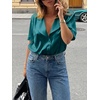 image:imageCicy Bell Womens Short Sleeve Satin V Neck Blouse Relaxed Fit Button Down Shirts Dressy Casual Work Tops Dark Green